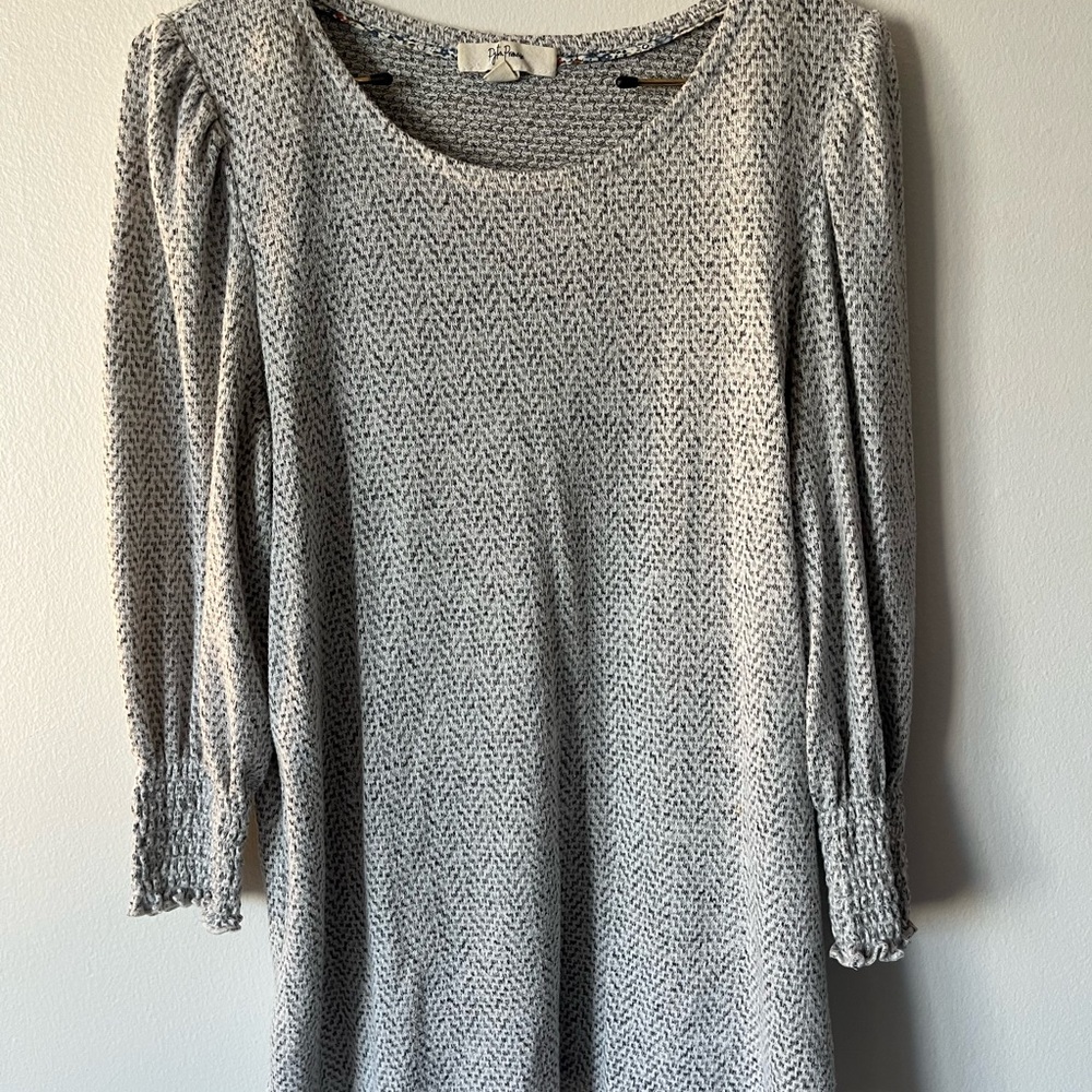 Long Sleeve Gray Herringbone Blouse